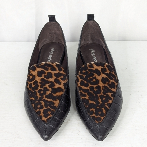 Jeffrey Campbell Viona Croc Leopard Print Wood Heel Loafers - Size 7 - Picture 6 of 8